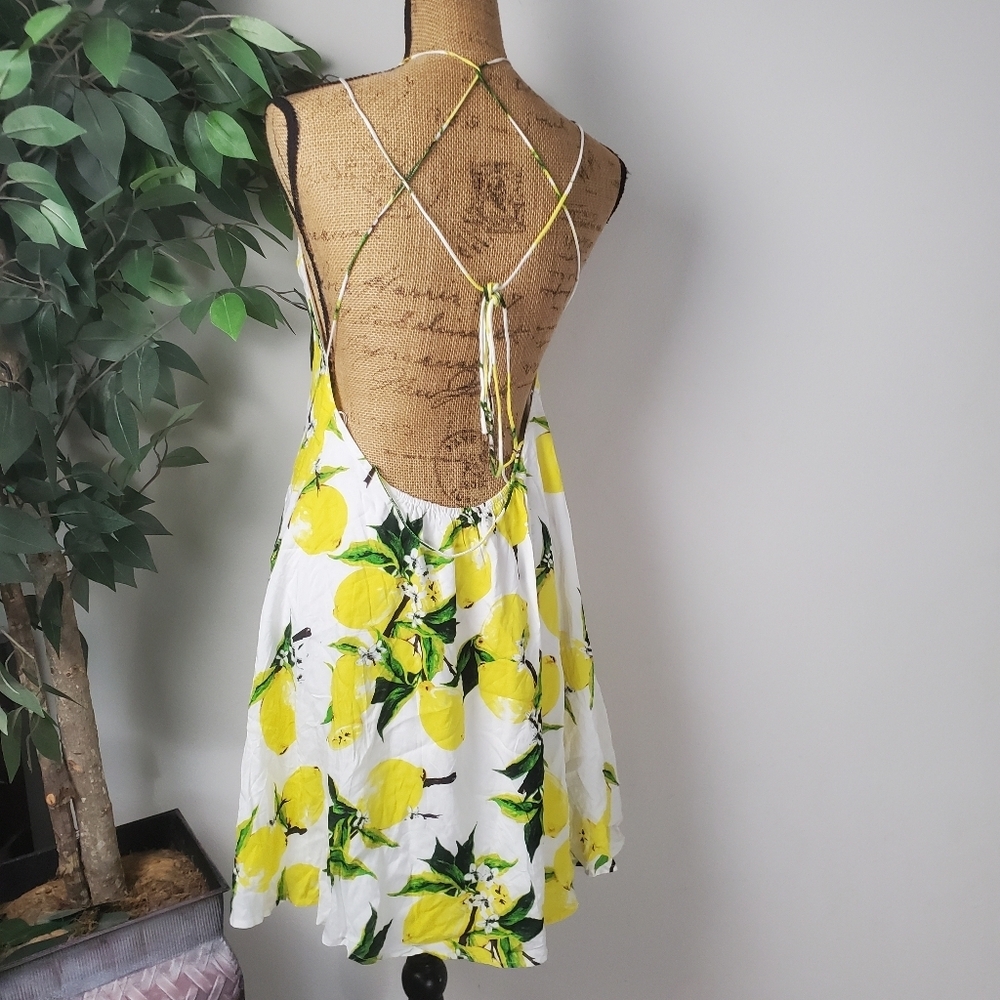 Lemon Print Halter Dress Women's Size Medium - Picture 2 of 11